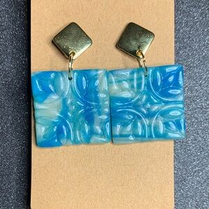 Blue and Gold Geometric Earrings